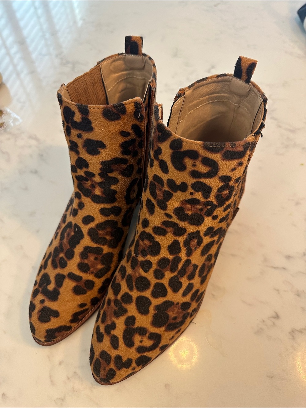 Leopard Print Pointed Ankle Booties - Tan/Black